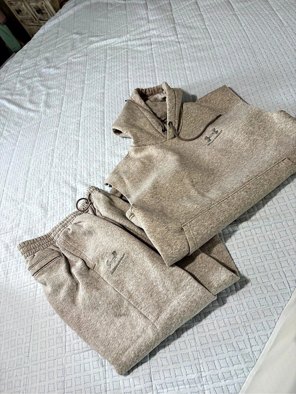 Under Armour UA Rival Fleece Hoodie and Joggers Set Beige